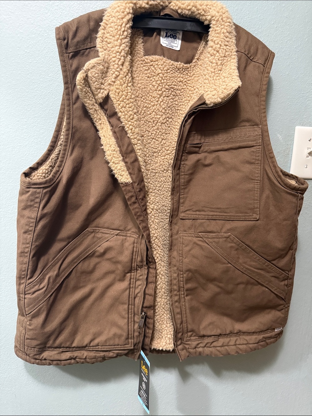 Lee Brown Canvas Vest with Cream Sherpa Lining